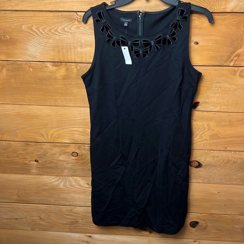 TALBOTS‎ Women’s  Black Bow Embroidered Ponte Knit A-Line Dress 4 Event Cocktail